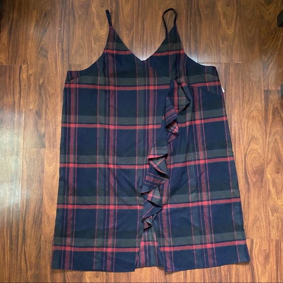 BP. Brass Plum Plaid Ruffle Surplice Tank Dress - Picture 3 of 9